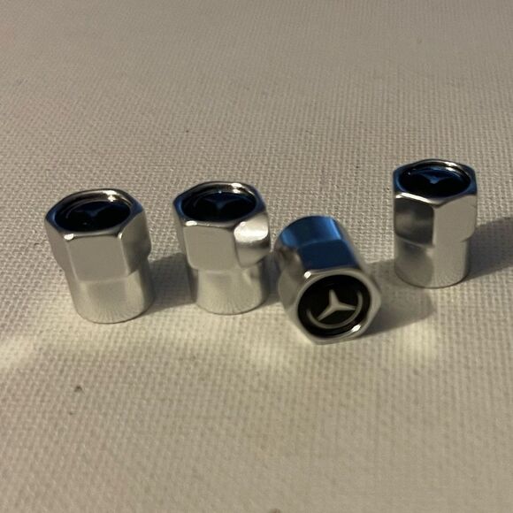 Mercedes Benz Logo valve Stem caps in silver set of 4 NWT - Picture 2 of 4